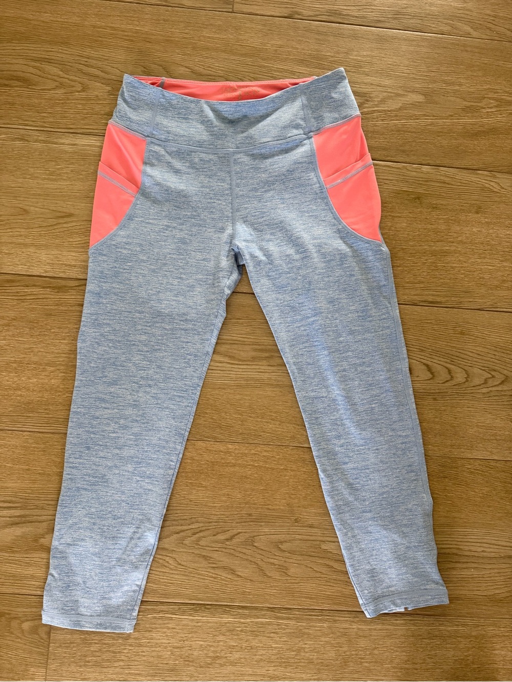 Jadelynn Brooke Heather Gray Capri Leggings with Coral Panels
